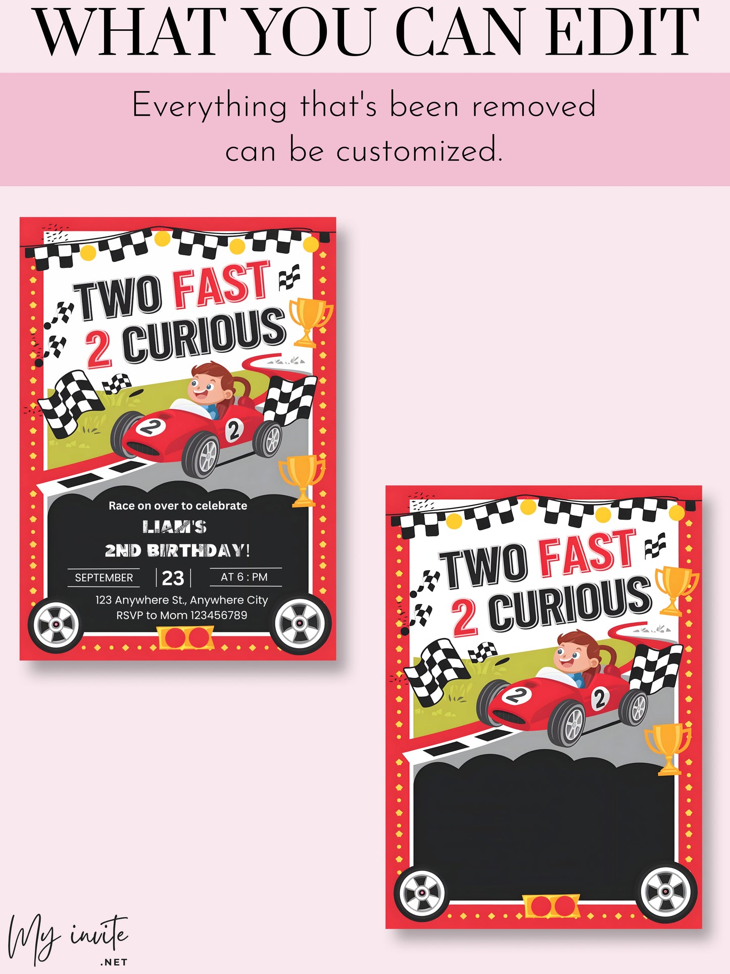 2 Fast 2 Curious Digital Birthday Invitation | Second Birthday Party Invite | Editable Canva Template