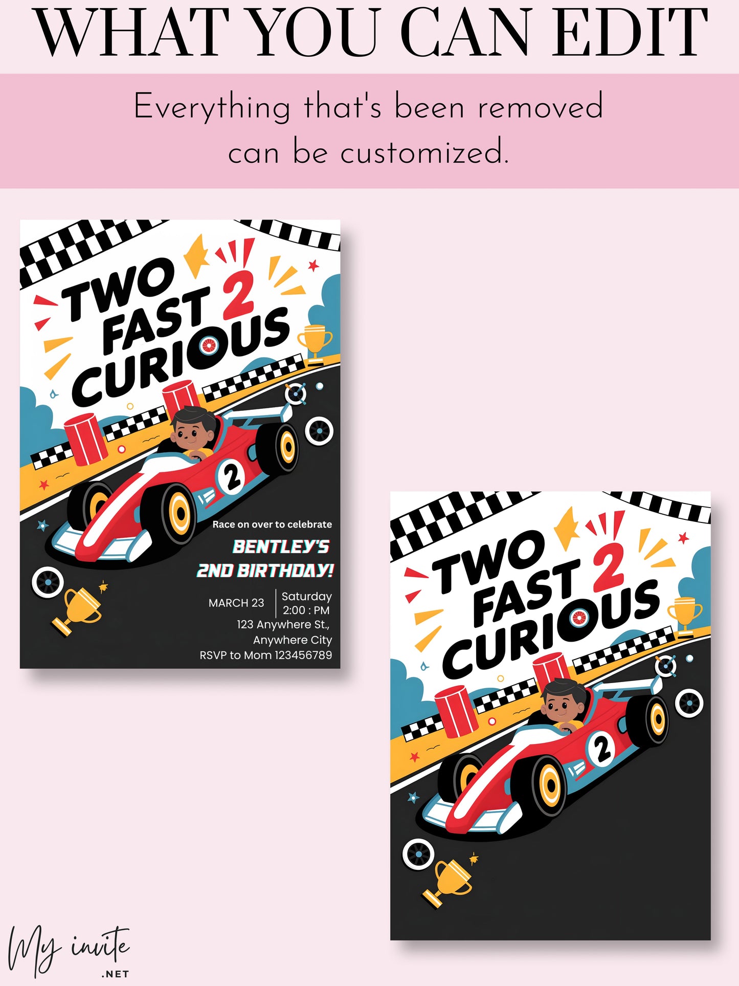 Two Fast Race Car Birthday Invitation