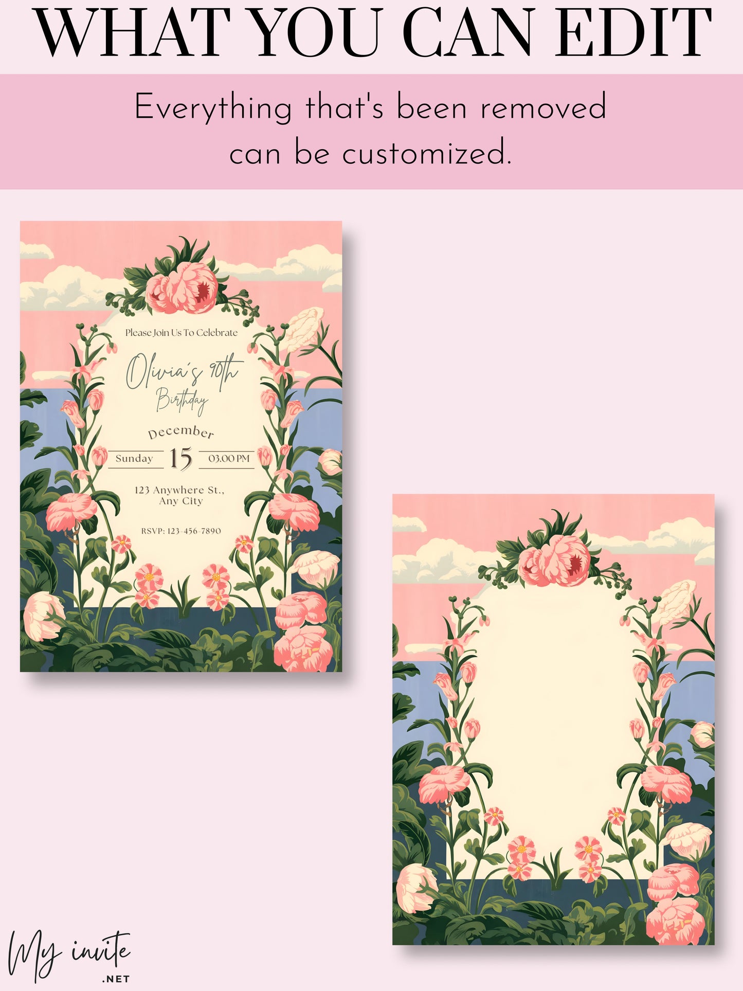 Greenery And Gold 90th Birthday Invitation