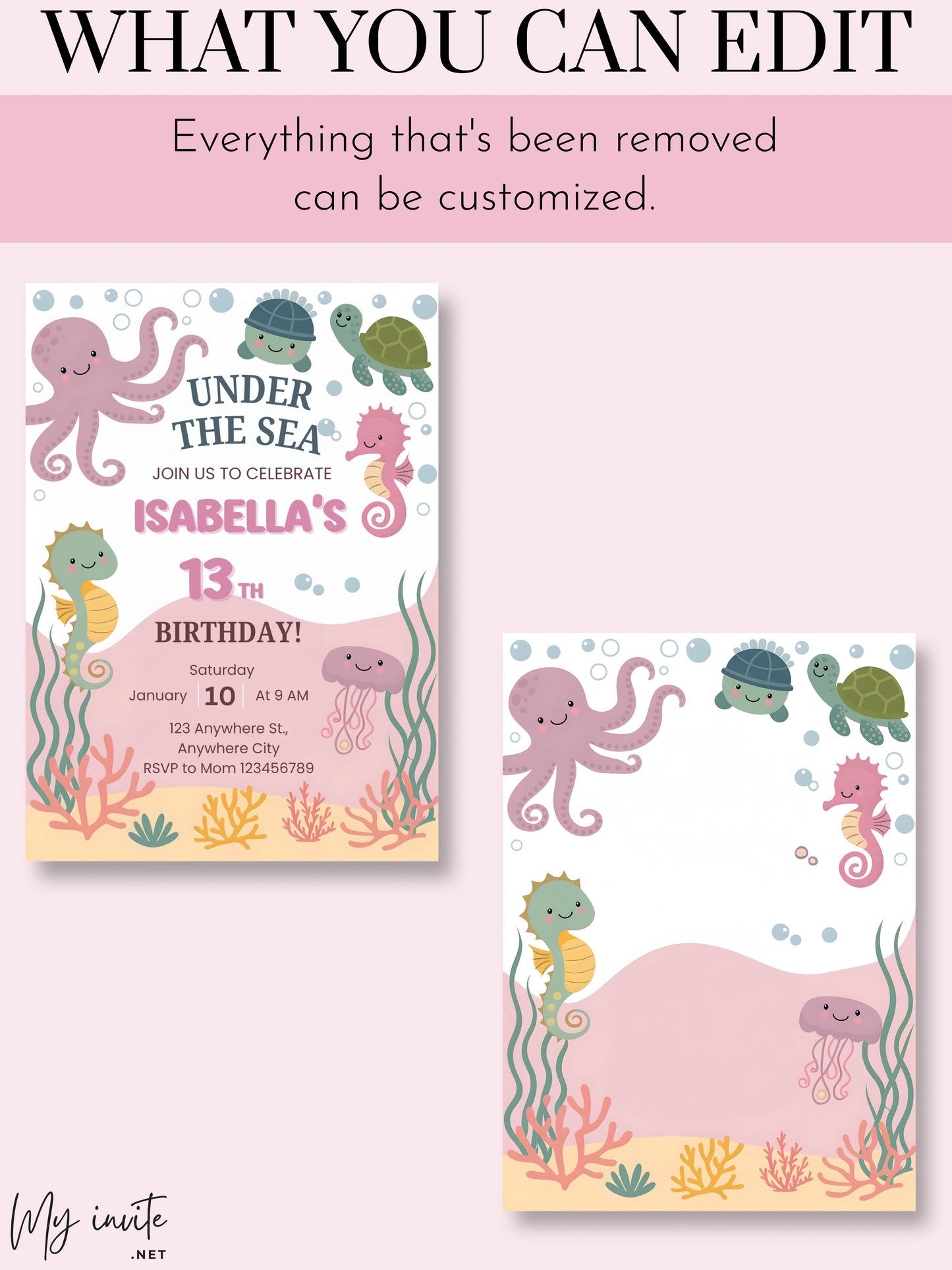 Under The Sea Theme, Birthday Invitation Template