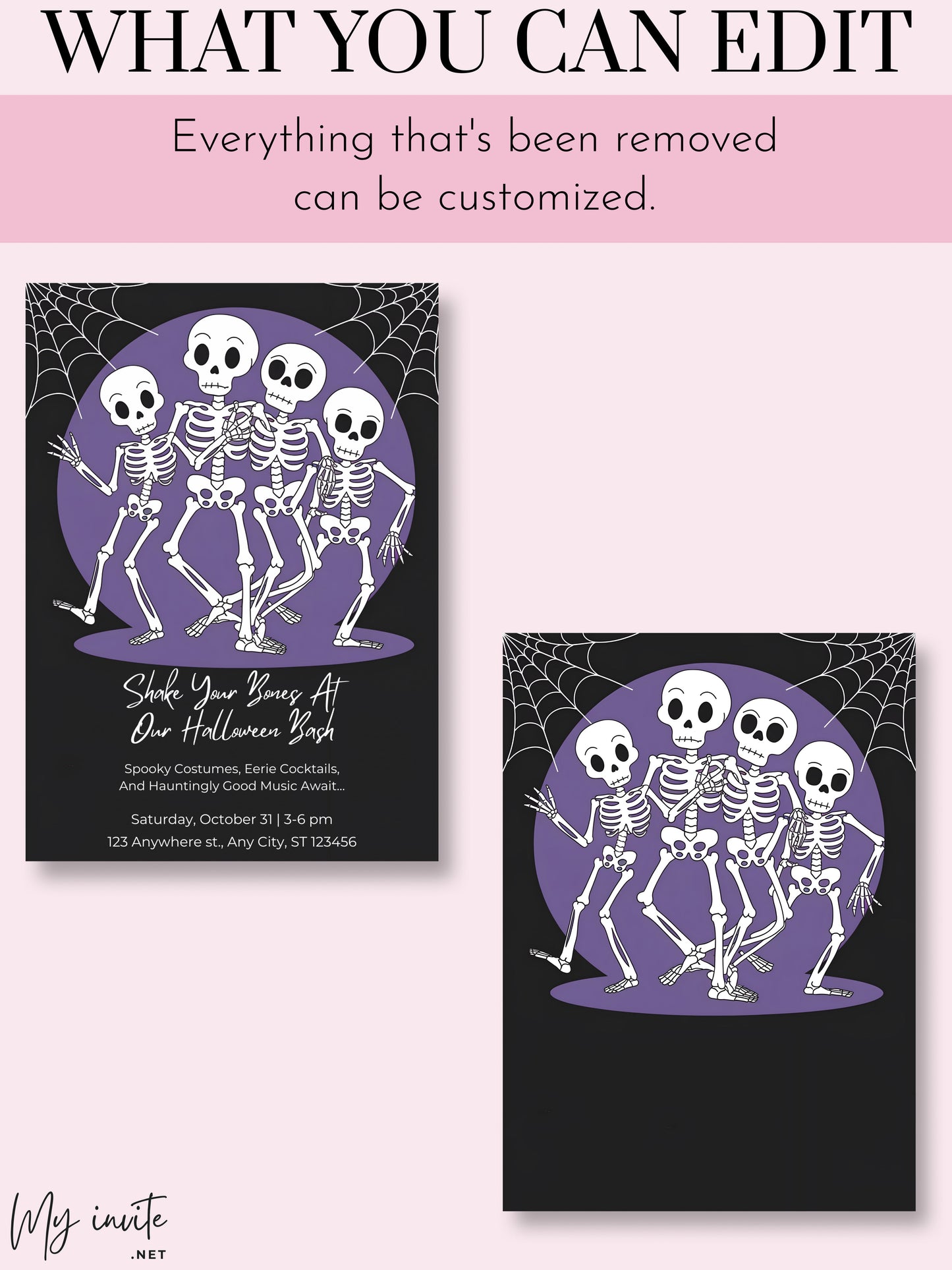 Shake Your Bones, Dancing Skeleton Halloween invitation