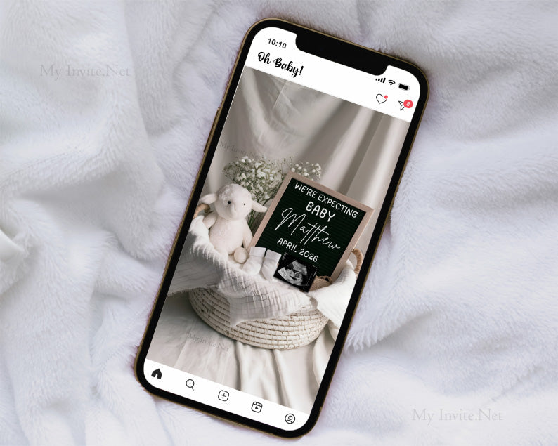 Cute Lamb Sheep Pregnancy Announcement for Social Media, Editable Letter Board Pregnancy Announcement