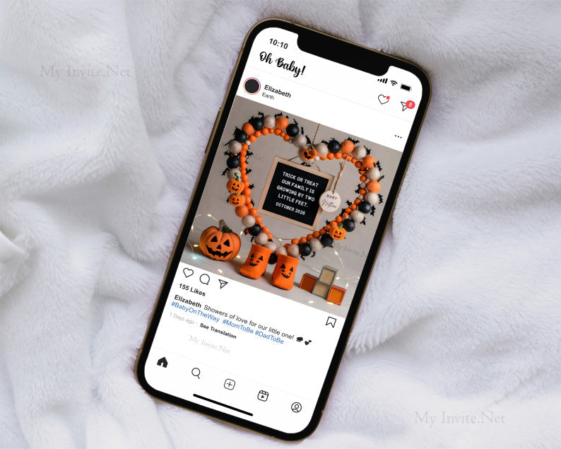 Halloween Pregnancy Announcement Digital, Pregnancy Announcement Template Social Media