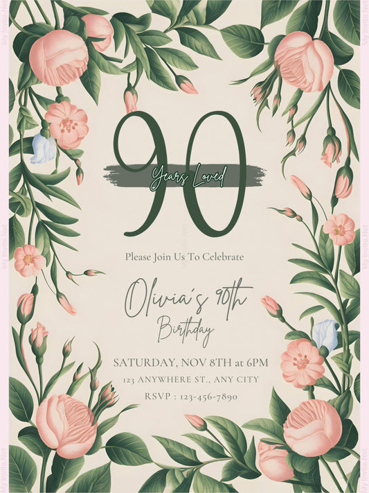 Greenery Birthday Invitation, Milestone Birthday Invitations, Any Age Adult