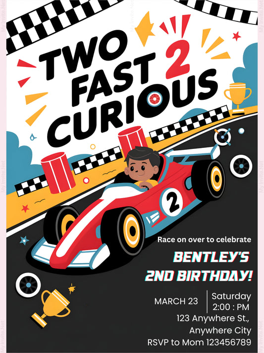Two Fast Race Car Birthday Invitation