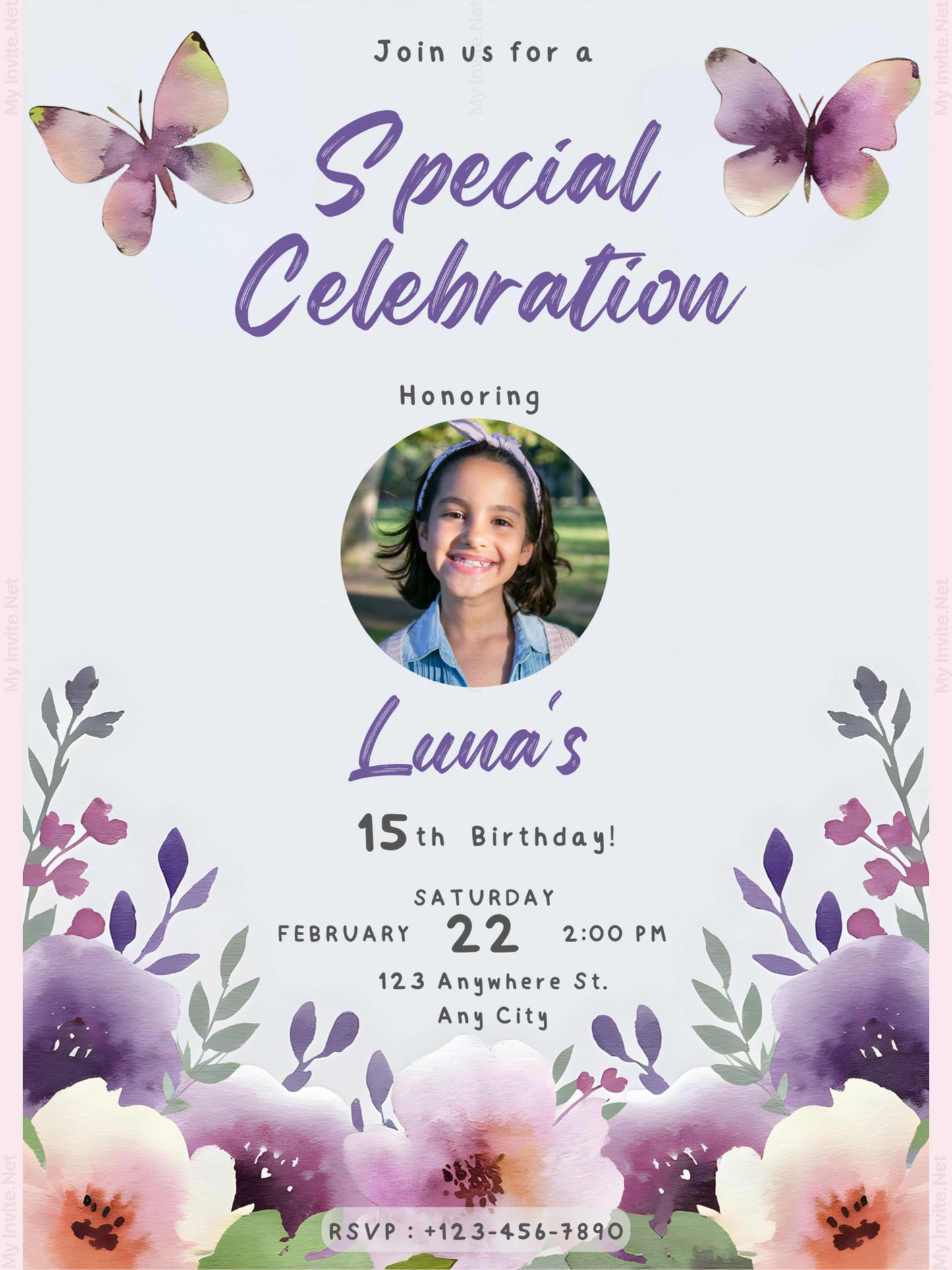 Editable Butterfly Birthday Butterfly Invitation