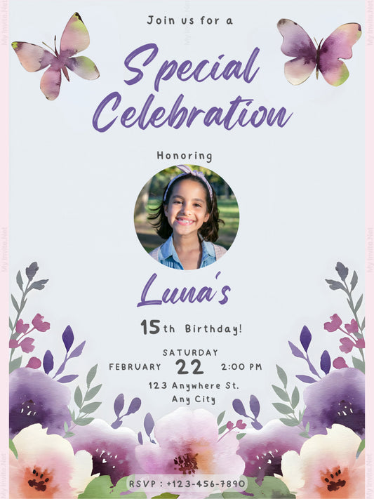 Editable Butterfly Birthday Butterfly Invitation