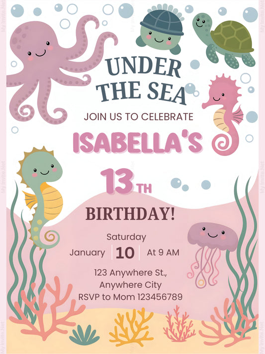 Under The Sea Theme, Birthday Invitation Template
