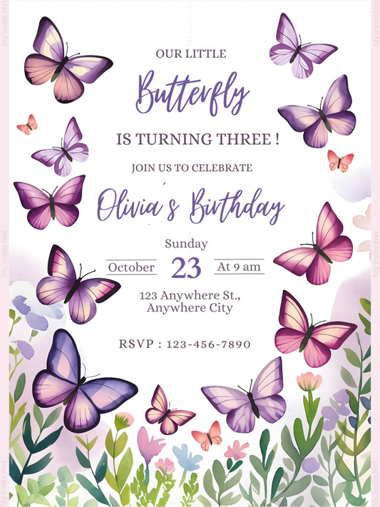 Editable Digital Birthday Invitation, Our Little Butterfly