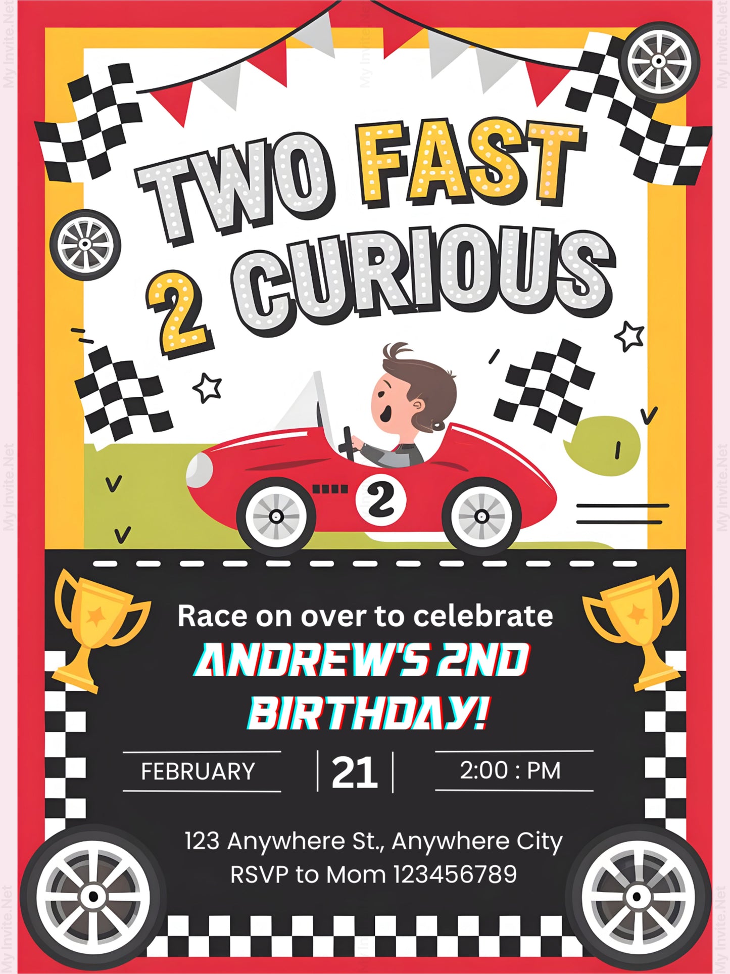 Editable Two Fast Birthday Invitation, Race Car Birthday Invitation, Racing Car Boy Birthday Invite