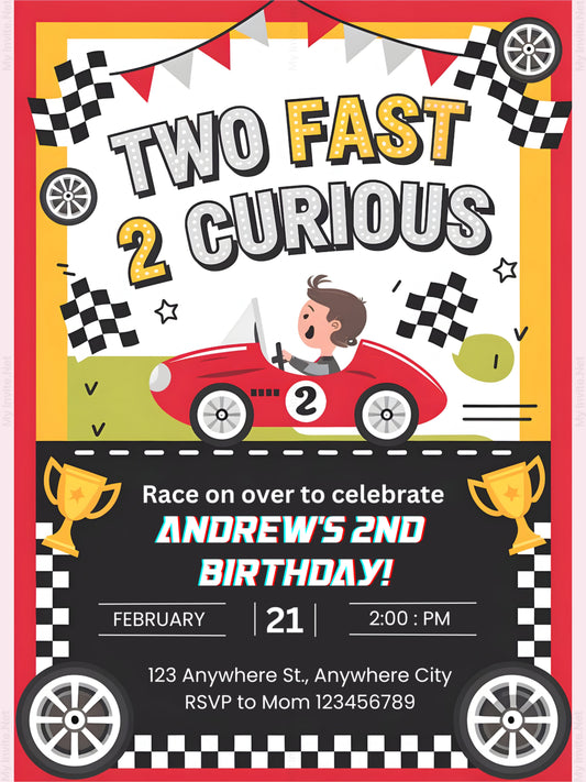 Editable Two Fast Birthday Invitation, Race Car Birthday Invitation, Racing Car Boy Birthday Invite