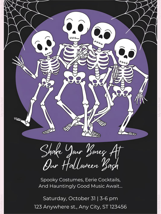 Shake Your Bones, Dancing Skeleton Halloween invitation