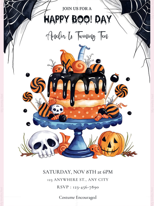 HAPPY BOO! DAY, Halloween Birthday invitation