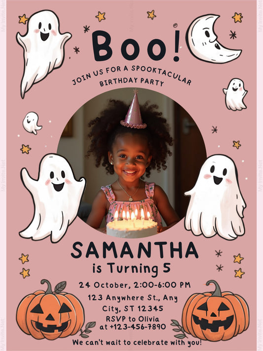 Pinky boo photo, Halloween invitation