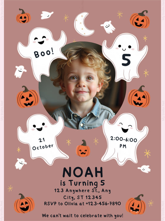 Halloween invitation with Cute Pinky boo photo
