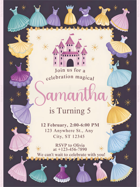 Princess Dress Up Invitation, Birthday Invitation Template