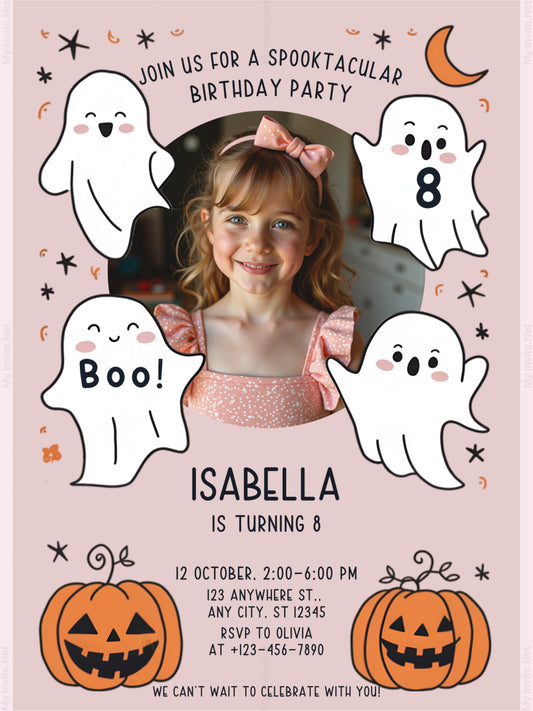 Editable Pink Halloween Birthday Party Invitation ,boo Halloween, Instant Download