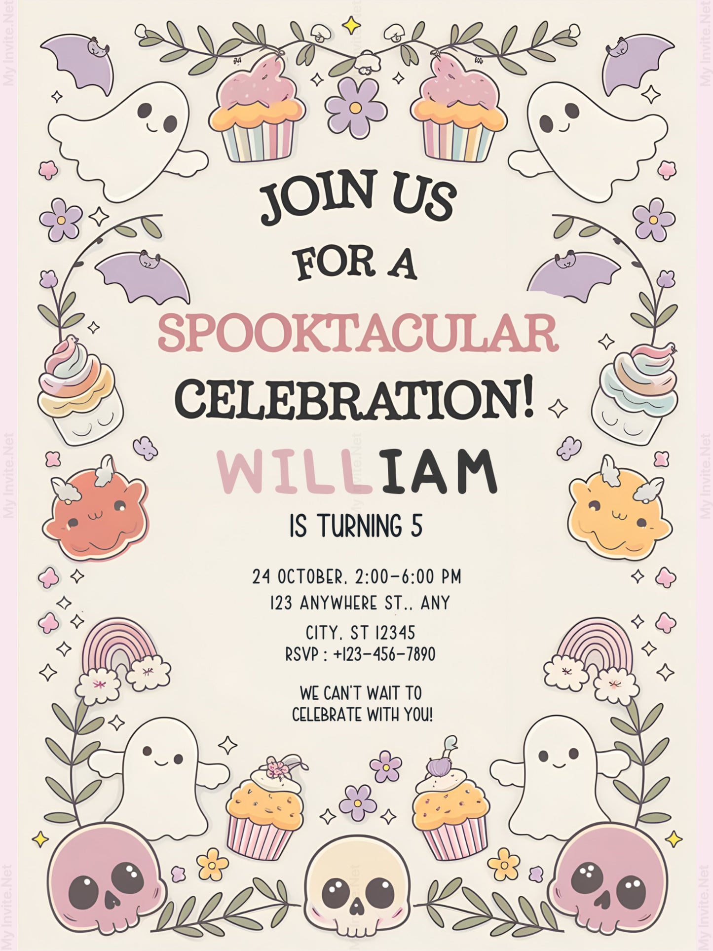 Cute Halloween Birthday Party Invitation Template
