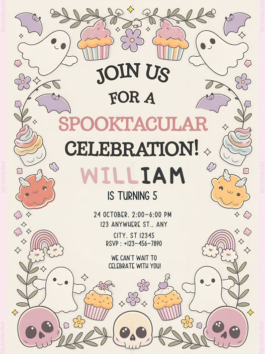 Cute Halloween Birthday Party Invitation Template