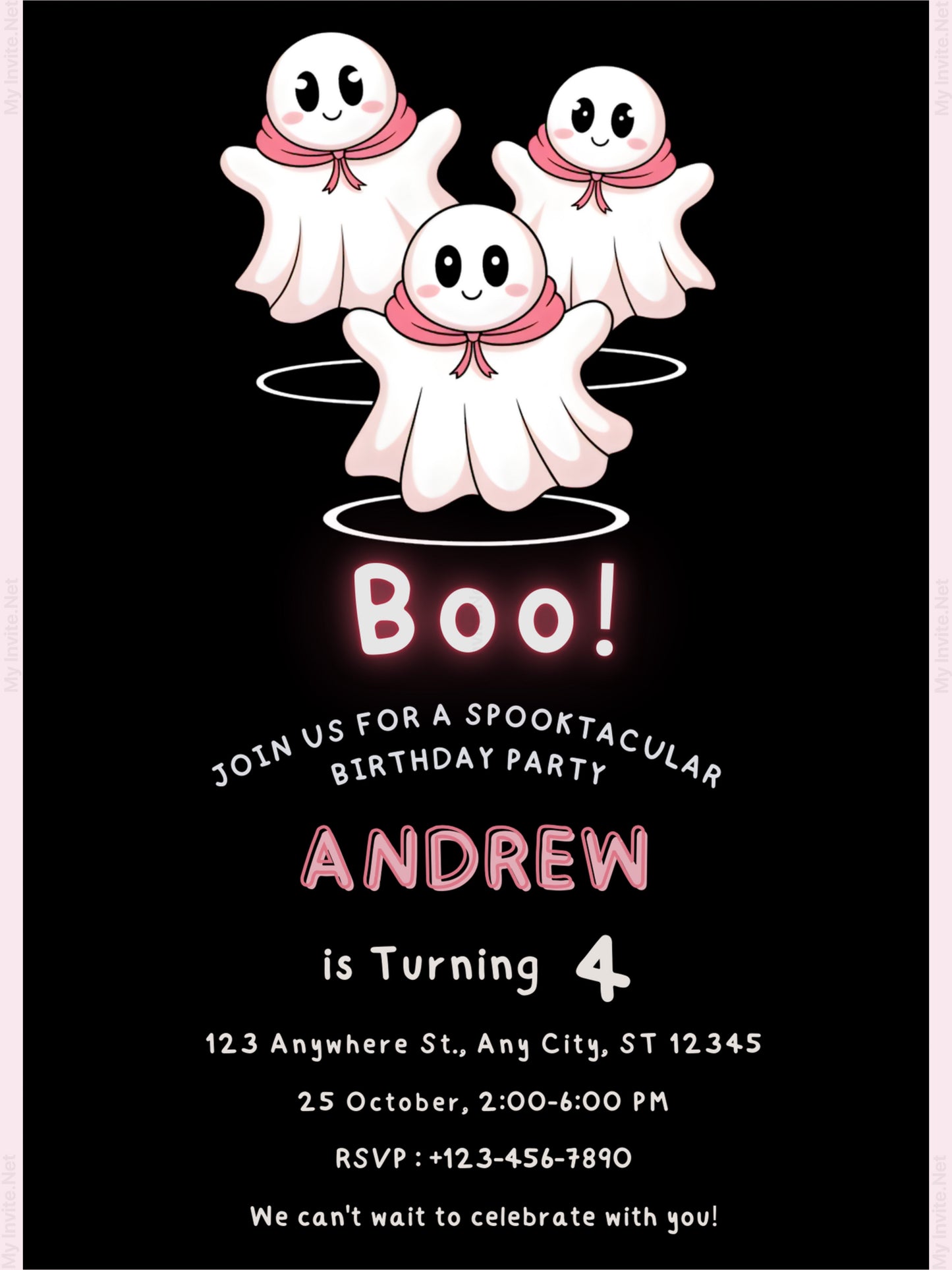 Cute Boo Birthday Party Invitation