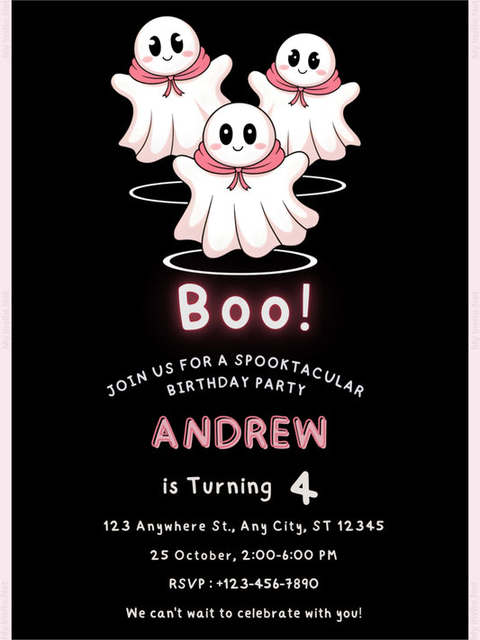 Cute Boo Birthday Party Invitation