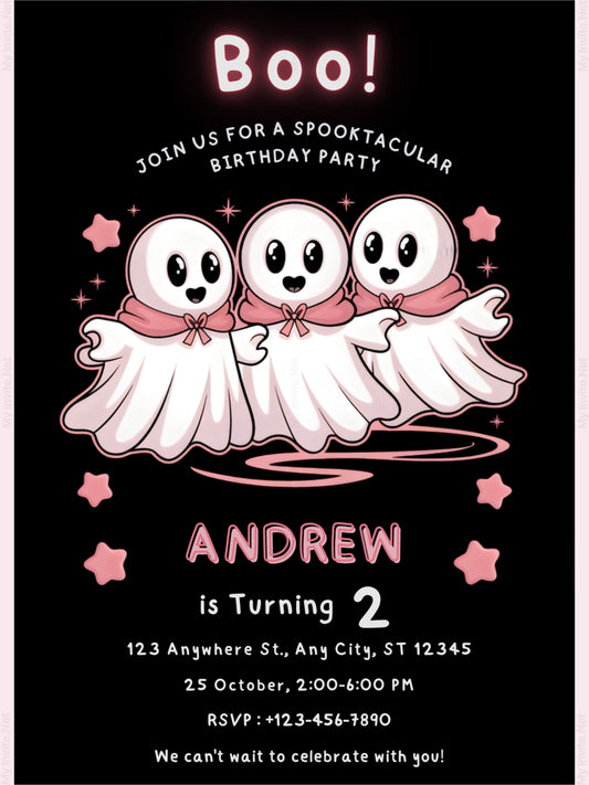 Cute Boo Birthday Party Invitation