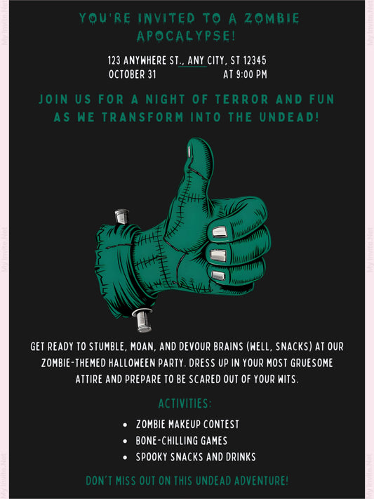 ZOMBIE APOCALYPSE, Halloween party invitation