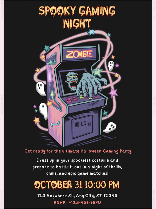 SPOOKY GAMING NIGHT, Halloween party invitation