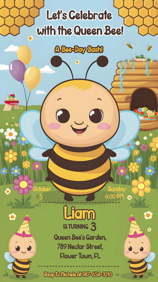 Honey of a Birthday Party, Let's Celebrate with the Queen Bee!  - Video invitasion
