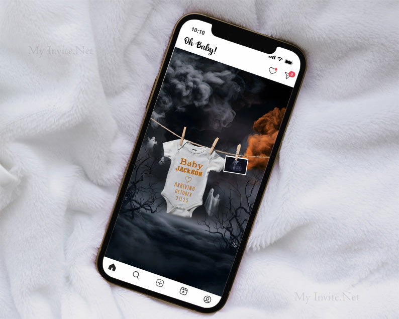 Halloween Baby Announcement, Social Media, Editable Template