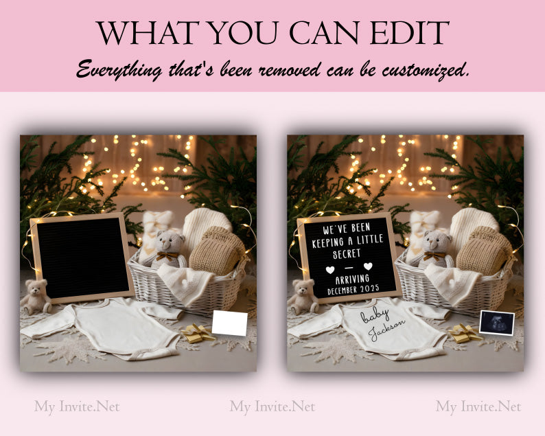 Christmas Pregnancy Announcement Digital Baby Announcement, Instant Editable Template