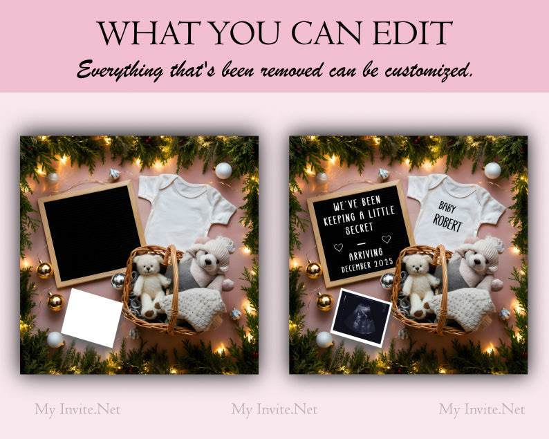 Jolly Good News: Christmas Pregnancy Announcement, Instant Editable Template