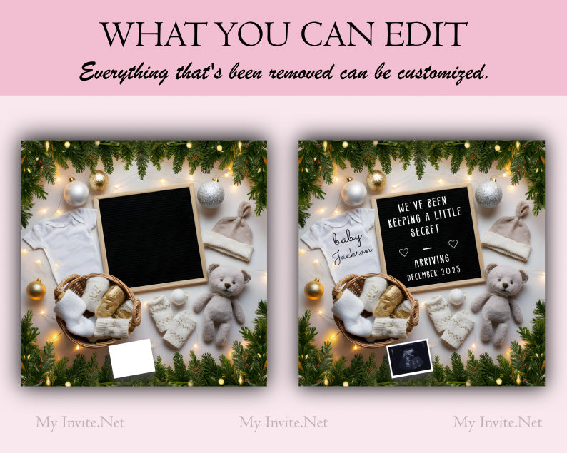 Presenting Our Greatest Gift, Pregnancy Announcement, Instant Editable Template