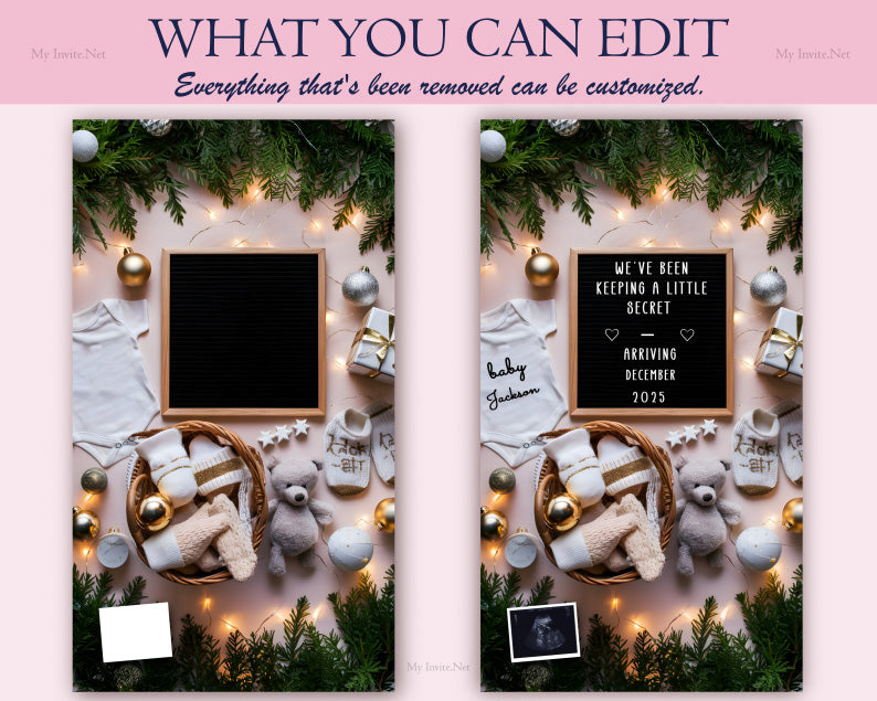 Holiday Cheer: Editable Christmas Pregnancy Announcement