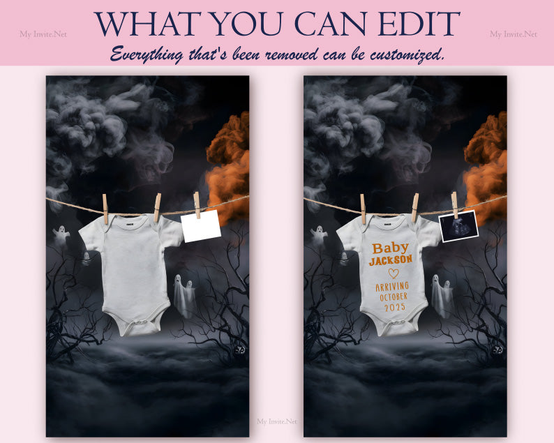 Halloween Baby Announcement, Social Media, Editable Template