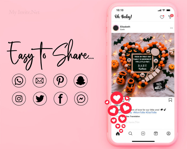 Halloween Pregnancy Announcement Digital, Halloween Baby Announcement Digital For Social Media, Trick or Treat Letter Board Heart, Editable