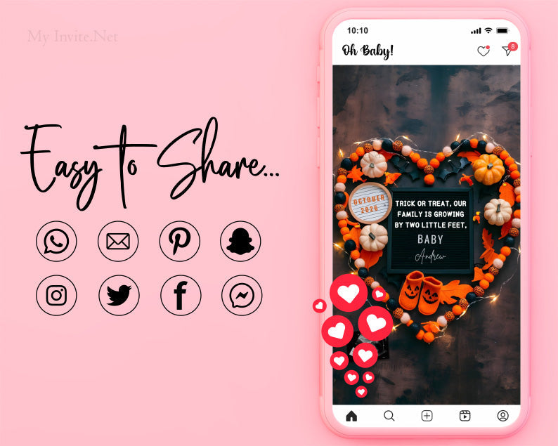 Halloween Baby Announcement Digital For Social Media, Trick or Treat Letter Board Heart, Editable