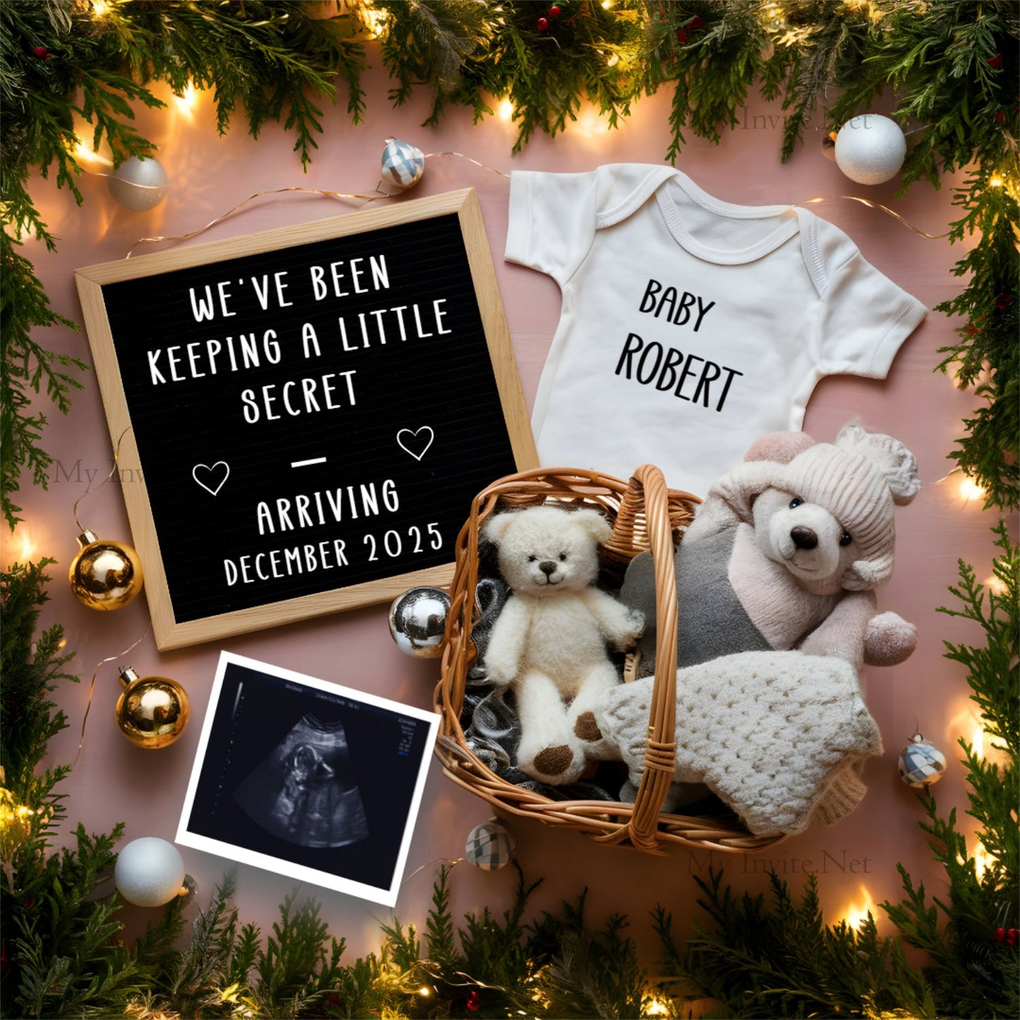 Jolly Good News: Christmas Pregnancy Announcement, Instant Editable Template