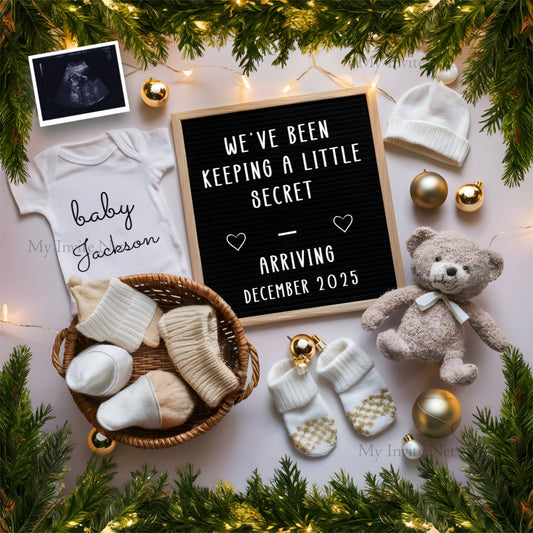 Sparkle and Shine: Christmas Pregnancy Reveal, Instant Editable Template