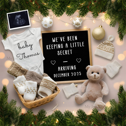 Unwrapping Our Holiday Surprise, Pregnancy Announcement, Instant Editable Template