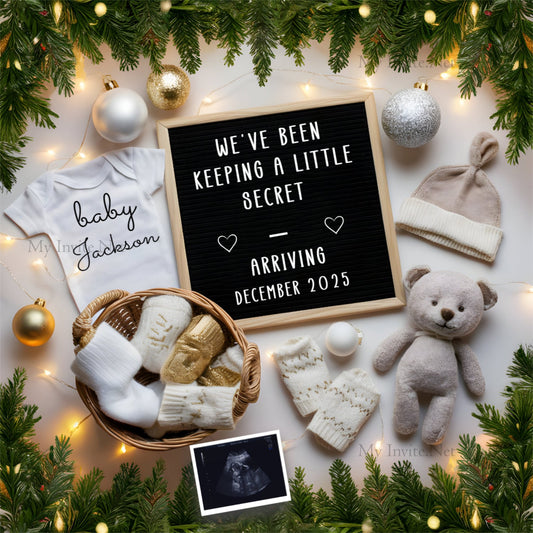 Presenting Our Greatest Gift, Pregnancy Announcement, Instant Editable Template