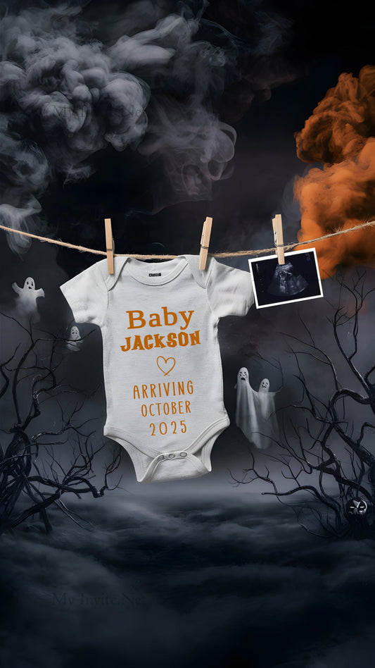 Halloween Baby Announcement, Social Media, Editable Template