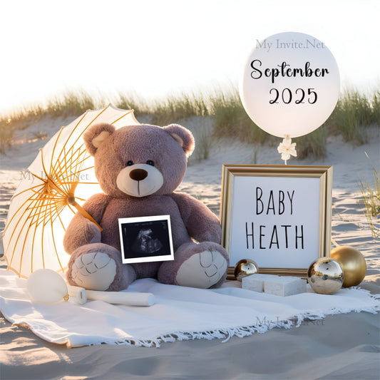 Beach Digital Pregnancy Announcement | Summer Baby Announcement