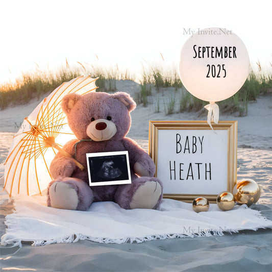 Tedy Bear Neutral Digital Pregnancy Announcement