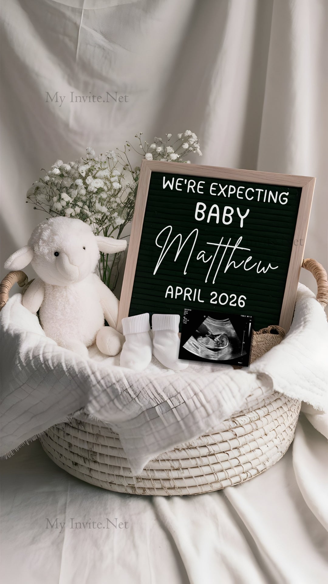 Cute Lamb Sheep Pregnancy Announcement for Social Media, Editable Letter Board Pregnancy Announcement