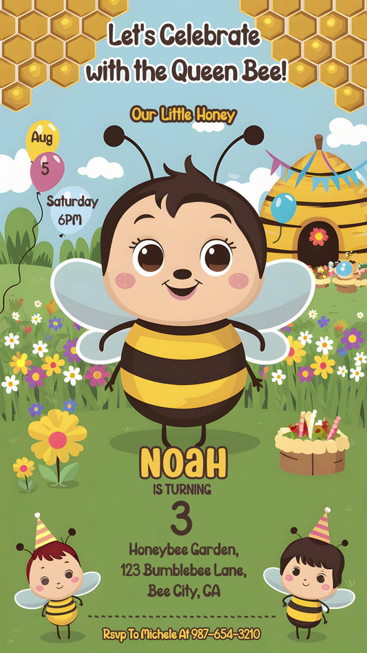Honey Bee Birthday Joy - Let's Celebrate with the Queen Bee!  - Video invitasion