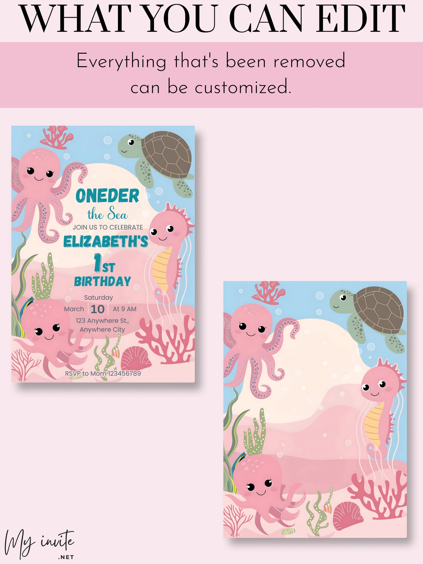 Under The Sea First Birthday Invitation, Oneder The Sea Birthday Invitation