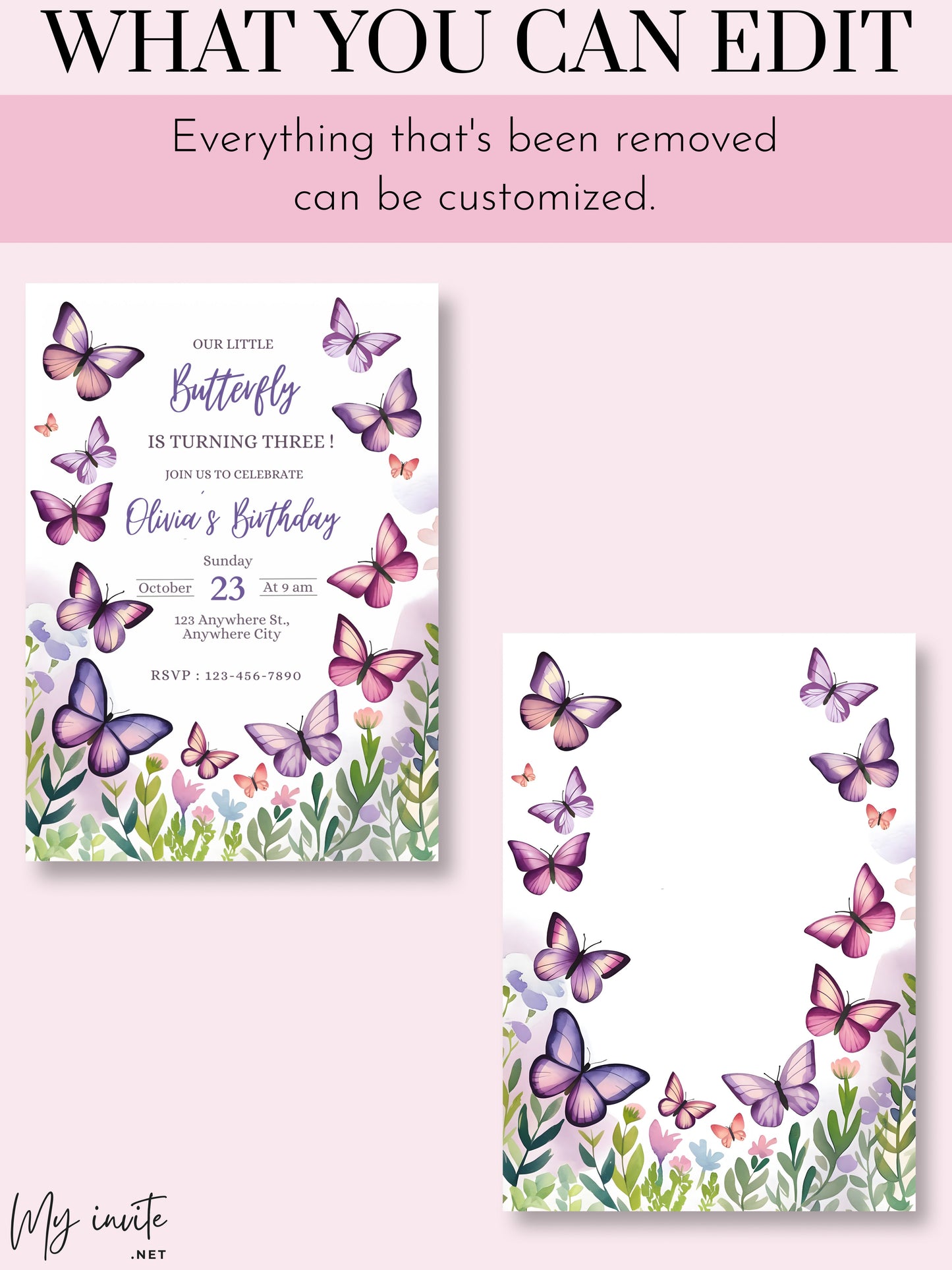 Editable Digital Birthday Invitation, Our Little Butterfly