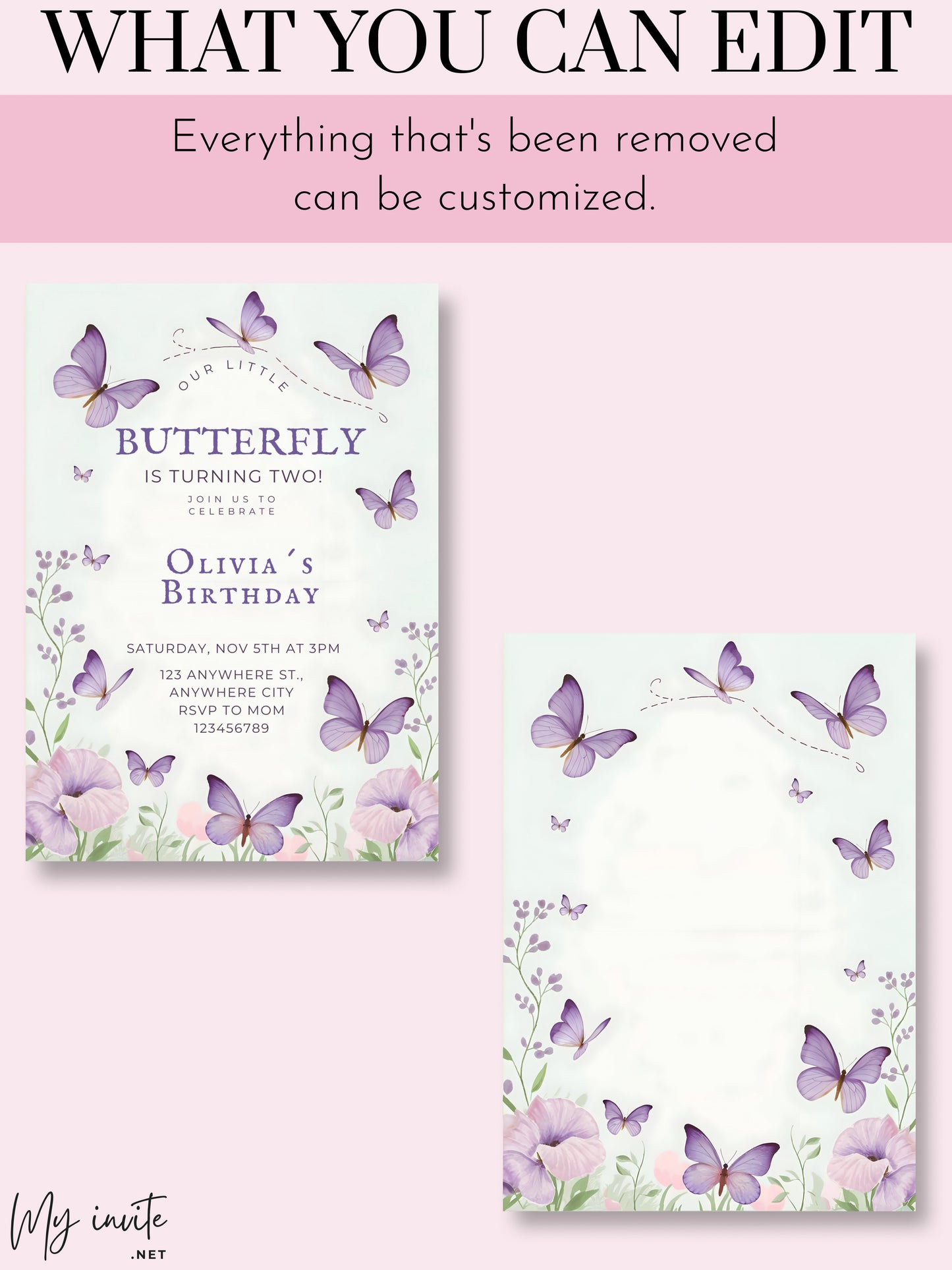 Our Little Butterfly, Editable Digital Birthday Invitation