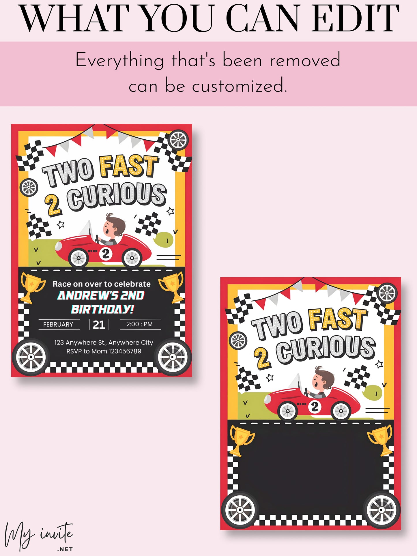 Editable Two Fast Birthday Invitation, Race Car Birthday Invitation, Racing Car Boy Birthday Invite